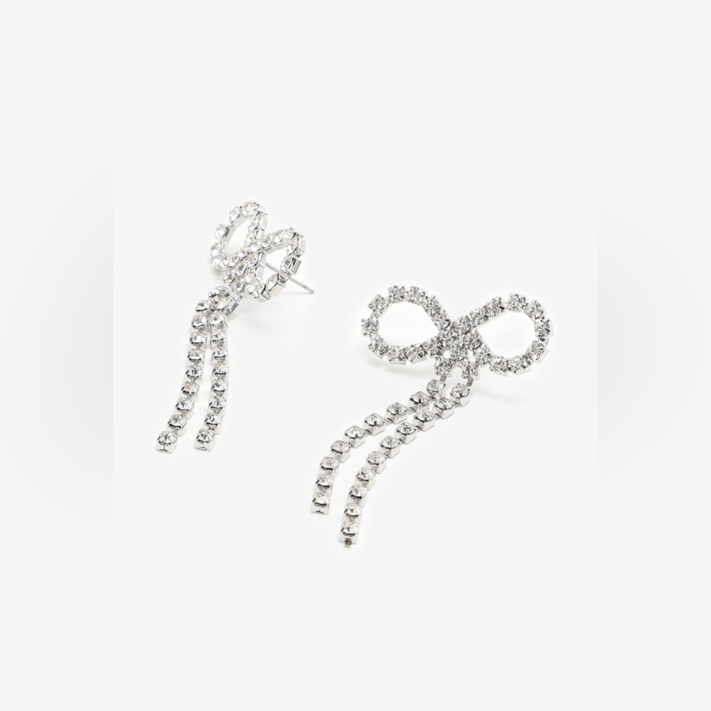 Rhinestone Bow Drop Earrings